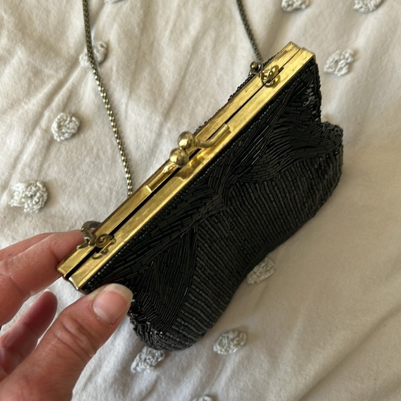 Vintage Black Beaded Evening Bag Purse - Picture 6 of 11